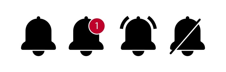 Notification bell icon. Bell icons with the different status. Social Media element. User Interface sign. New message icon.