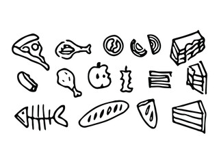 Doodle art of food waste. Graphic elements for zero waste concept.