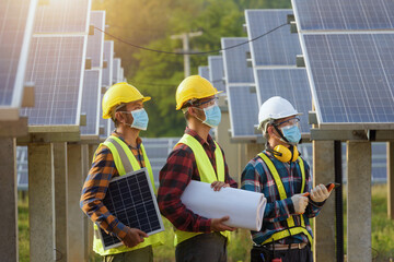 engineer working or checking equipment in solar power plant