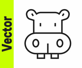 Black line Hippo or Hippopotamus icon isolated on white background. Animal symbol. Vector