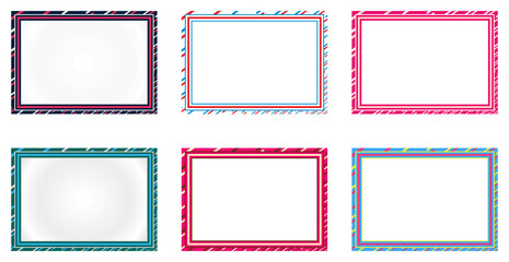 Colorful empty striped frame set on white background. Vector illustration
