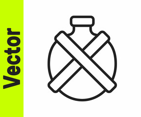 Black line Canteen water bottle icon isolated on white background. Tourist flask icon. Jar of water use in the campaign. Vector