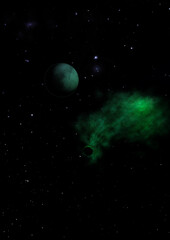 Far-out planets in a space. 3D rendering.