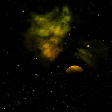 Far-out planets in a space. 3D rendering.