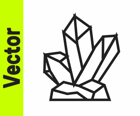 Black line Magic stone icon isolated on white background. Fantasy crystal. Jewelry gem for game. Vector