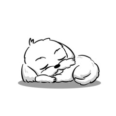 Cute Maltese White Puppy Sleeping, Lay down Cartoon Vector
