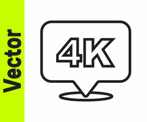 Black line 4k Ultra HD icon isolated on white background. Vector