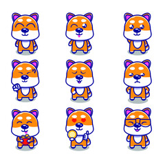 Cute Shiba Inu dog cartoon with expression set. Good for animal content, world animal day