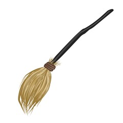Flying broom. Broom, Cleaning tool. A magical subject. Vector illustration