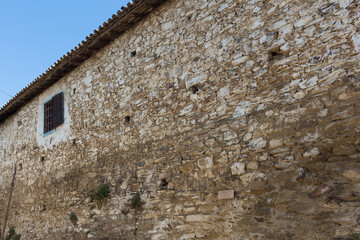 Close up view of old, historical, traditional Turkish house captured in famous, touristic Aegean mountain village called 