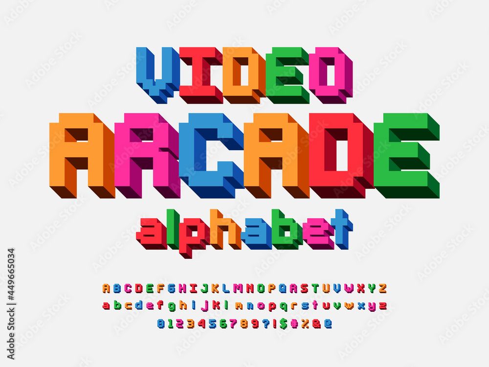 Wall mural pixel style font with uppercase, lowercase, numbers and symbol