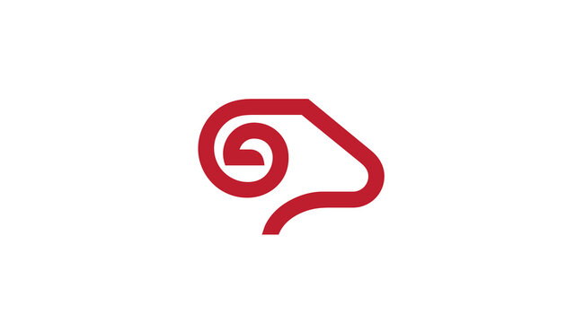 creative abstract red ram horn bighorn sheep head logo vector symbol