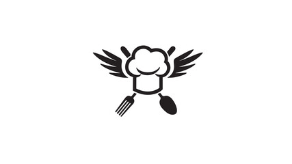 creative chef hat fork spoon wings logo vector symbol sign