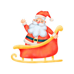 Illustration of cute cartoon christmas Santa Claus in sleigh isolated on white background