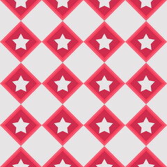 Pink rhombs in checker position with white stars. Vector, seamless and minimal circus or childish toys ornament.