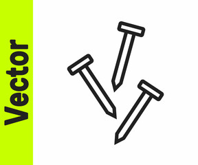 Black line Metallic nails icon isolated on white background. Vector