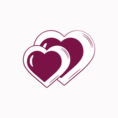 Two hearts of crimson-white color. One big and one small heart together Two hearts next to each other are white with burgundy on a white background. A symbol of love, recognition, gratitude