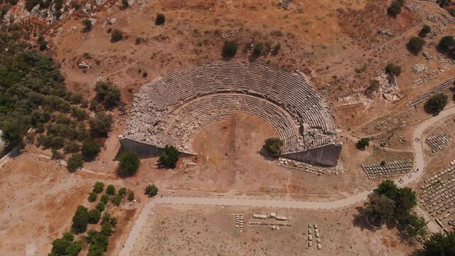 the ancient city of Letoon with an amphitheater and a ruined temple of the goddess Leto, Turkey.