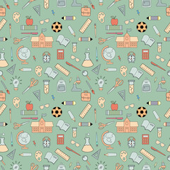 Seamless pattern design of pastel objects. Back to school.