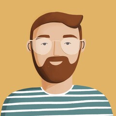 Illustrated Man Portrait with Glasses