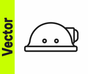Black line Miner helmet icon isolated on white background. Vector