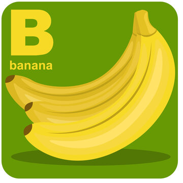The alphabet cube with the letter B is a banana. Vector illustration on the theme of games and education.