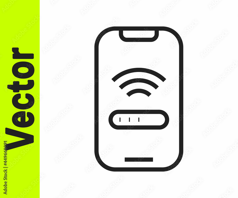 Poster black line smartphone with free wi-fi wireless connection icon isolated on white background. wireles