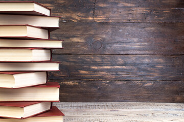 books on wooden table. Back to school. Education business concept. Copy space for text.