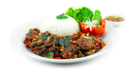Stir Fried Braised Beef Basil Spicy with Rice
