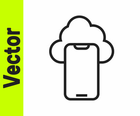 Black line Cloud technology data transfer and storage icon isolated on white background. Vector