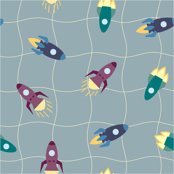 Cute rocket seamless pattern. Design element for textile, prints for clothes. Vector colorful illustration.