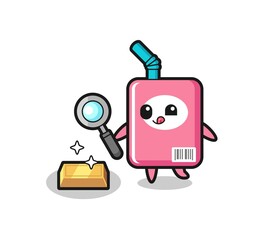 milk box character is checking the authenticity of the gold bullion