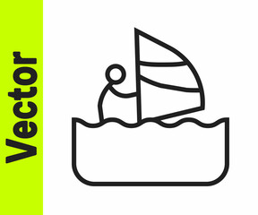 Black line Windsurfing icon isolated on white background. Vector