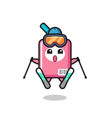milk box mascot character as a ski player