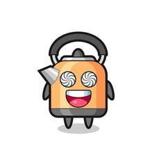 cute kettle character with hypnotized eyes