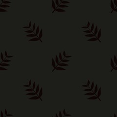 branch with leaves. plant seamless stylish print for clothing or print. grey bush on black background