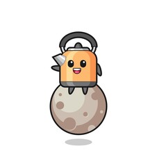 illustration of kettle cartoon sitting on the moon