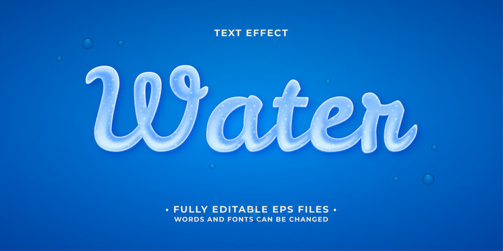 realistic flowing water text effect isolated on blue background. editable eps cc
