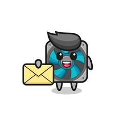 cartoon illustration of computer fan holding a yellow letter
