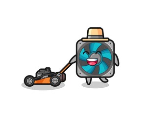 illustration of the computer fan character using lawn mower