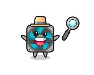 illustration of the computer fan mascot as a detective who manages to solve a case
