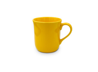 yellow ceramic coffee cup isolated on white background