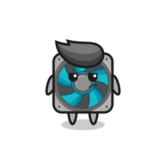 cute computer fan character with suspicious expression