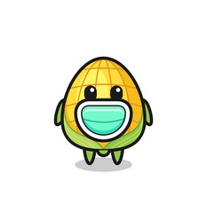 cute corn cartoon wearing a mask