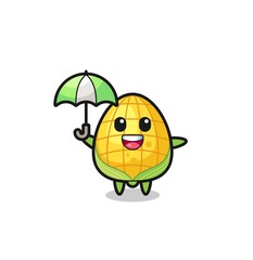 cute corn illustration holding an umbrella