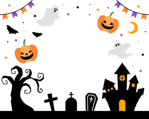 ハロウィンのイラストのフレーム　テンプレート　ハロウィーン　かわいい　バナー　飾り　コピースペース