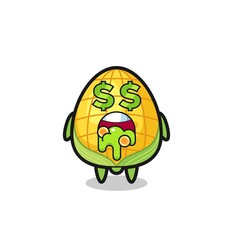 corn character with an expression of crazy about money