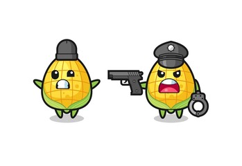 illustration of corn robber with hands up pose caught by police