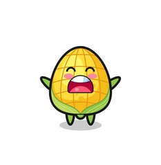 cute corn mascot with a yawn expression