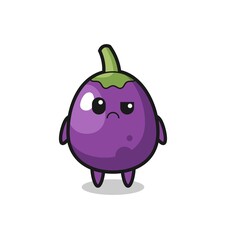 the mascot of the eggplant with sceptical face
